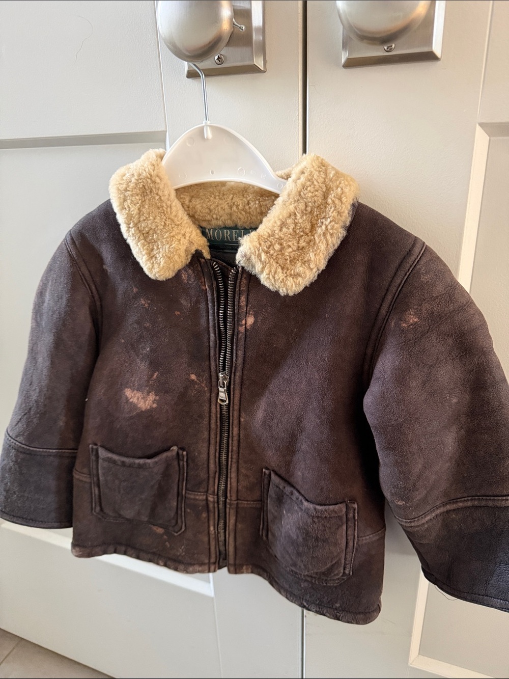 Morelli  Kids Brown suede Jacket with Cream Sherpa - made in Italy